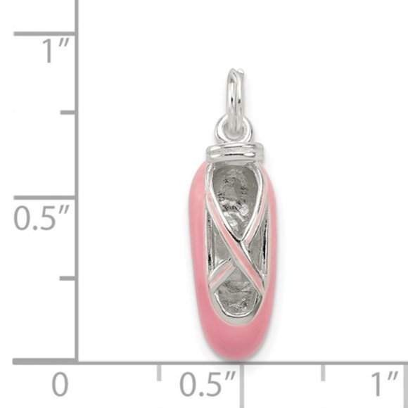 925 Sterling Silver Polished Pink Enamel Ballet Slipper Necklace Charm Pendant - Picture 3 of 5